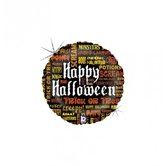 GLOBO FOIL 18" REDONDO HAPPY HALLOWEEN SCARY WORDS