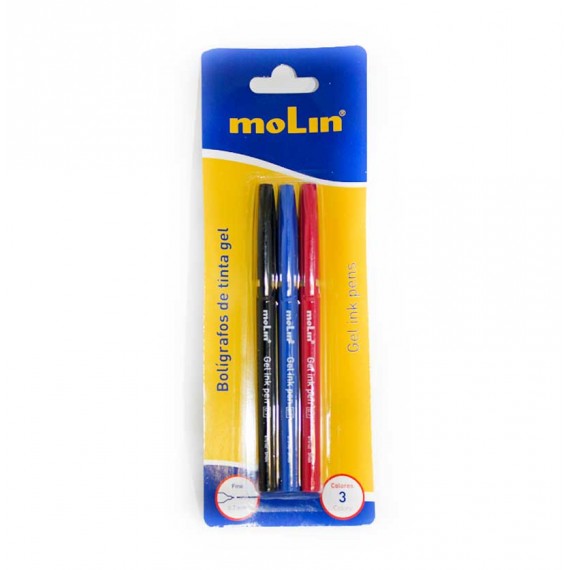 MOLIN 3 BOLIGRAFOS TINTA GEL SURT.REF.BTG140-03-S